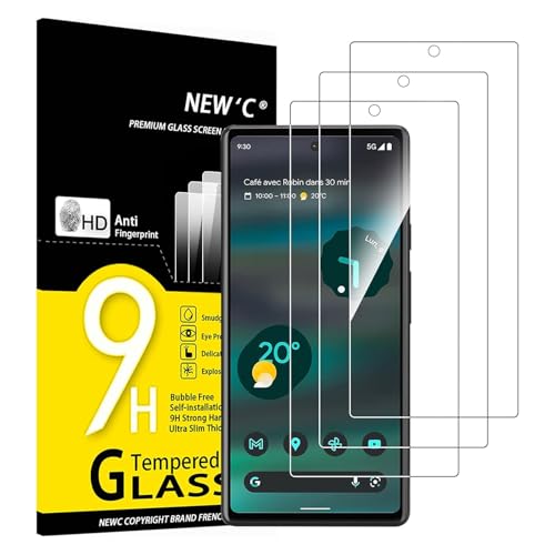 NEW'C 3 Piezas, Protector Pantalla para Google Pixel 6a (6,1 Pulgadas), Cristal templado Antiarañazos, Antihuellas, Sin Burbujas, Dureza 9H, 0.33 mm Ultra Transparente, Ultra Resistente
