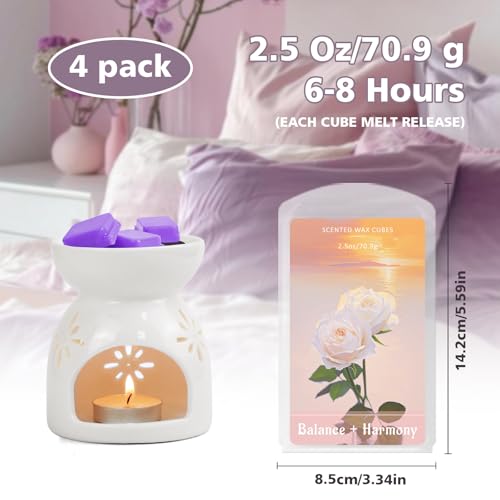 Image of SCENTORINI Wax Melts, Wax Cubes Strong Scent for Healing, 2.5 oz 4-Pack | Summer Relax Scented Wax Melts for Warmer - Lemon Green Tea /Strawberry Blackcurrant /Raspberry Orange /Ocean Grass Bellflower