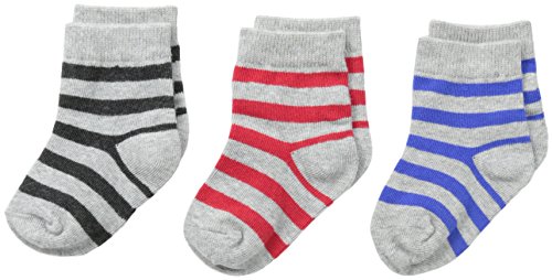Country Kids Baby Boys' Bold Stripe Organic 3 Pair Pack, Red/Blue/Gray, 3-12 Months (Sock Size 4-5 / Shoe Size 1-4)