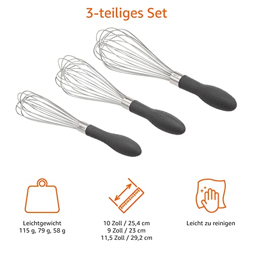 Foto von Amazon Basics SchneebesenSet aus Edelstahl, 3 Stück, Grau