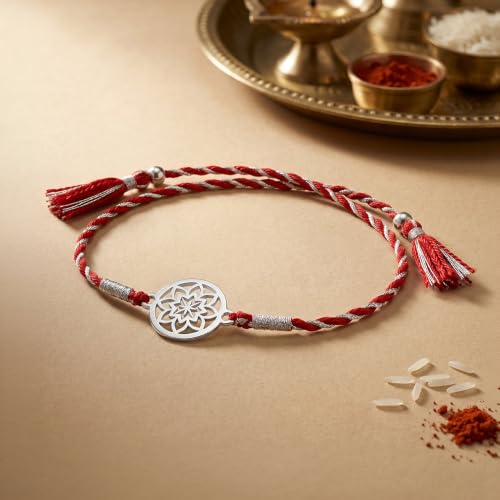Image of GIVA 925 Silver Kusum Chakra Rakhi | Raksha Bandhan Rakhi for Mens | Gift for Couple | With Certificate of Authenticity and 925 Stamp