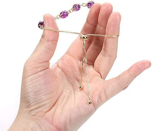 JSDDE Natural Crystals Bracelet 14K Gold Reiki Healing Crystal Gemstone Adjustable Link Bracelets for Women Girls
