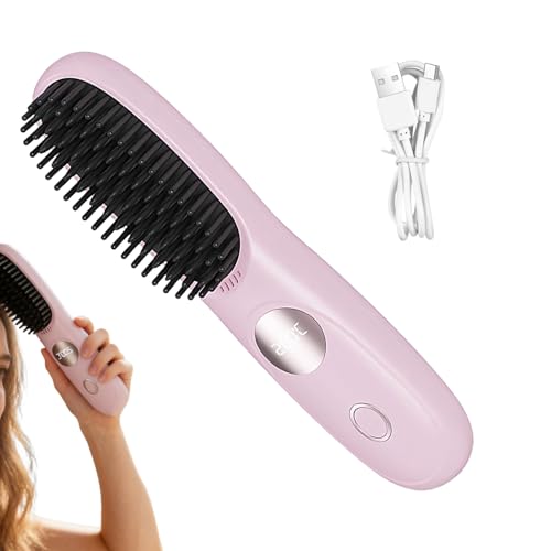 Plancha de pelo, cepillo de pelo de cerámica con 2 temperaturas ajustables peine alisador de cerámica para niñas novia novia casa baño de viaje salón