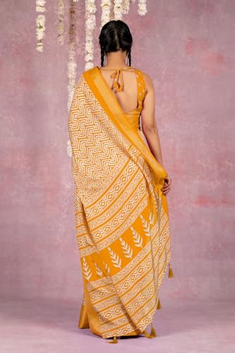 Image of MIRCHI FASHION Women's Cotton Blend Bagru Batik Blocks Printed Saree with Blouse Piece