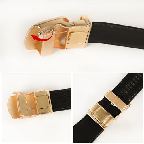 Image of Aurolran Men&Womens Leather Dress Belt Business Automatic Buckle Belt Color-Black Silver Gold