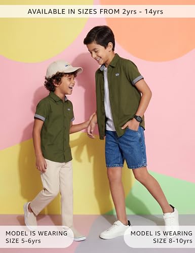 Image of Amazon Brand - Symbol Boys 100% Cotton Solid Casual Shirt | Half Sleeves | Regular Fit | Age 2-14 Years