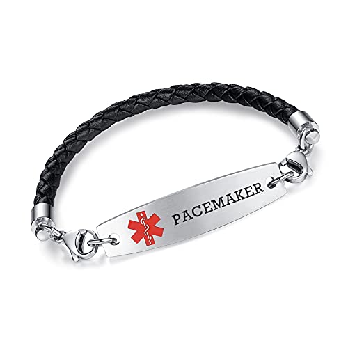 LinnaLove Interchangeable medical alert bracelets for women leather medical id bracelets with free engraving