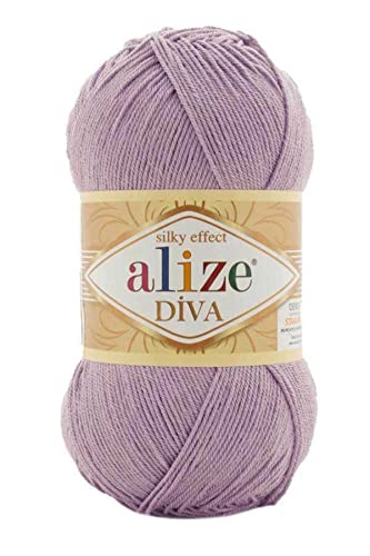 Alize Diva Silk Yarn Microfiber Acrylic Sport Weight Yarn Lightweight & Soft Yarn for Crocheting & Knitting Scarves, Clothes & Crafts 1 Skein 100g, 383 Yards, Fingering Weight 14 WPI 505 Dusty Powder