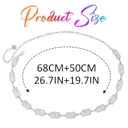 COSYDAYS Sparkly Rhinestone Chain Belts Silver Diamond Dress Belt for Women4