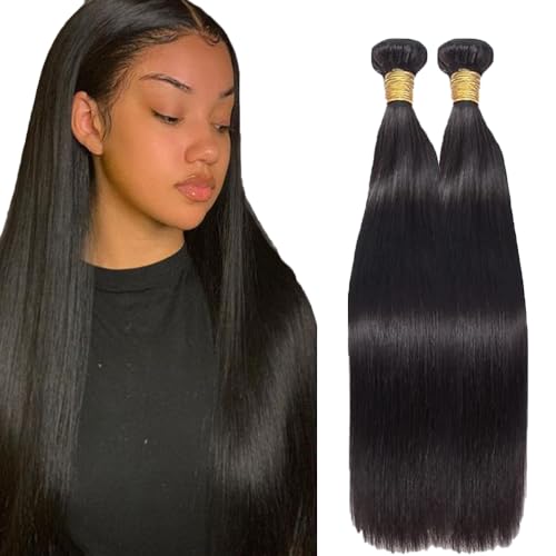 AuokMar Cheveux Humain Bundles Human Hair Extension Straight Unprocessed Brazilian Virgin Weave Hair Natural Black Tissage Naturel Cheveux Humain Bundles for...