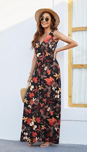 Image of AUSELILY Maxi Dresses for Women Summer Casual Sleeveless V Neck Wrap Dress | Sleeveless Long maxi dress with wrap V neck & side pockets, for formal cocktail, beach & casual daily wear