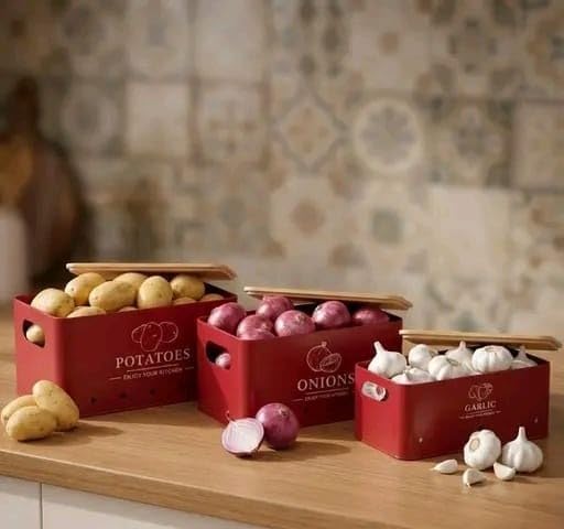 Image of 3 Pieces Potato Onion Storage Bin Sturdy for Kitchen Counter Farmhouse Decor white|Home & Garden | Kitchen Storage & Organization |3 Food Storage Containers (Red)