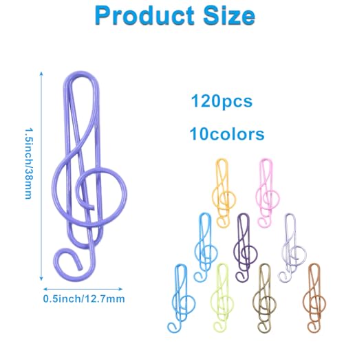 Aoserge 120Pcs Music Paper Clips in 10 Vibrant Colors, Adorable Metal Musical Note Shaped Clips for Party Invitations, Office Documents, Music Teacher Gifts & Creative Bookmarking