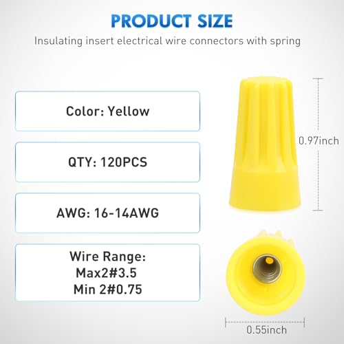 Image of Nilight 120PCS Yellow Wire Connectors Kit 16-14 AWG Electric Wire Caps Insulating Insert Twist Electrical Wire Terminal with Spring for Connect Electrical Wiring Automotive Car Truck Boats Marine