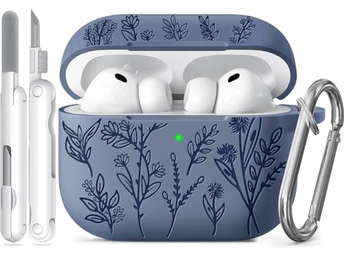 Image of Ekoonpft for Airpods Pro 3 Case, Flower Engraved Cases for Apple AirPods Pro 3rd Generation 2025, Soft Silicone Cover for Men Women Girly with Cleaning Kit & Keychain, Anti-Scratch, Shockproof