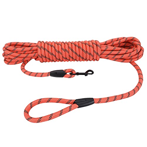 Image of Long Dog Leash for Training 30Ft-Reflective Nylon Rope with Swivel Hook-Recall Agility Lead for Large Small Medium Dogs Outside Walking Hiking-Orange Diam 1 /2 inch