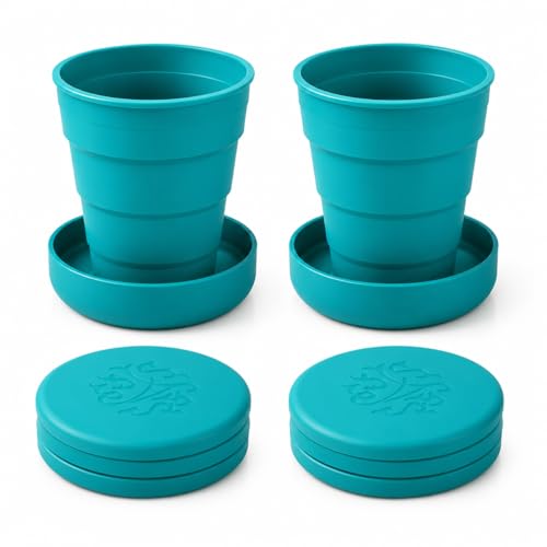 Image of Foldable Travel Glass | Collapsible Folding Travel Cup with Lid | Portable Silicone Drinking Glass | Leakproof & Reusable Cup for Traveling, Camping, School & Outdoor Use (Pack OF 2)