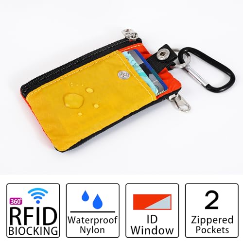 Image of MASAPHlL Small Lanyard Wallet for Women /Men with RFID Blocking ID Card Wallet, Minimalist Nylon Zipper Pouch, Travel Neck Wallet with Keychain, ID Window for Card,Coin,Cash (Tangerine+Orange)