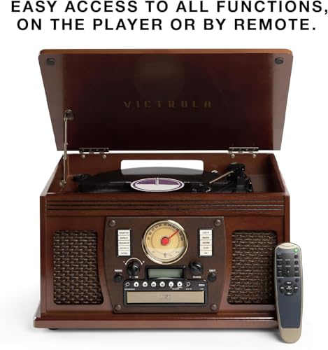 Image of Victrola Navigator 8-in-1 Bluetooth Record Player with Built-in Speakers - 3 Speed Turntable, CD Player, Cassette, FM Radio, USB, RCA Out, Headphone Jack, Wireless Music Streaming, Real Wood (White)