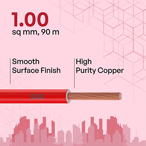 Image of Polycab OPTIMA+ 1sqmm 90M coil | Flame Retardant | Lead free | 99.97% high purity copper | Rodent protection | PVC insulated housewire [Red]