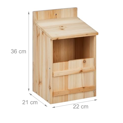 Relaxdays Nesting Box for Half-Hollow Breeders, DIY, Entrance Gap HxW: 10 x 19 cm, Wood, Bird House for Hanging Natural - Image 4