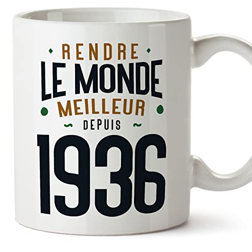 MUGFFINS Tazas 1936 Cumpleaños - En Francés - Rendre le Monde Meilleur - 11 oz / 330 ml - Regalo original y divertido