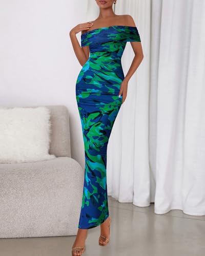 Image of BTFBM Cocktail Dresses for Women 2026 Elegant Classy Off Shoulder Bodycon Mesh Slit Floral Maxi Spring Summer Dress