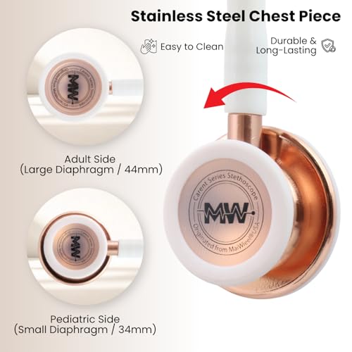Image of MaiWieel-Classic Monitoring Stethoscope Professional Dual Head Rose Gold Stethoscopes For Nurse,Doctor,Vet,Home Medical,EMT,Double-Sided Stainless Chestpiece,Flexible Tubing & Soft Sealing Eartips(White Gold)
