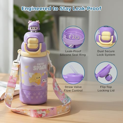 Image of Mee Mee Oasis Sip Kids Insulated Water Bottle 460ml | SUS316 Stainless Steel | 3-in-1 Straw, Spout & Sip Lid | Leakproof School Bottle for Kids | 12H Cold & 8H Hot | BPA-Free Sipper with Strap