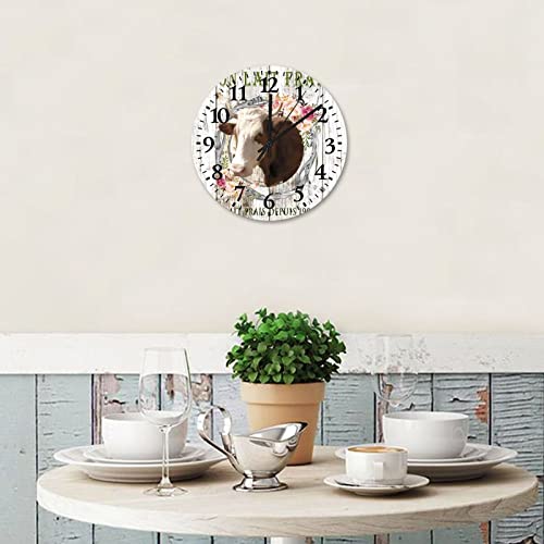 Wooden-Wall-Clock-Fresh-Floral-Wreath-Abstract-Animal-Cool-Things-for-Your-Room-Battery-Operated-Silent-Noiseless-Shabby-Chic-Farmhouse-Primitives-Cow-French-Style-Round-Clock-10-Inch Wooden Wall Clock Fresh Floral Wreath Abstract Animal Cool Things for Your Room Battery Operated Silent Noiseless Shabby Chic Farmhouse Primitives Cow French Style Round Clock 10 Inch