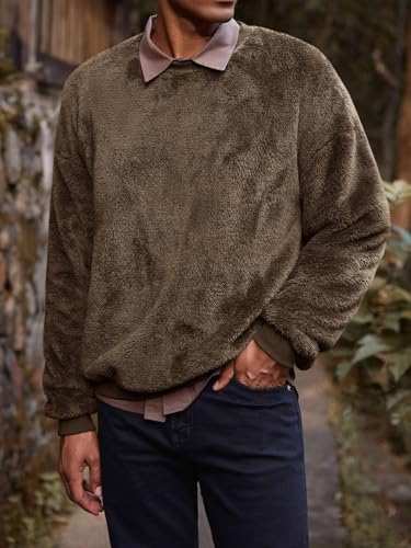 Mens Fuzzy Sherpa Sweatshirt Long Sleeve Fluffy Crew Neck Pullover Cozy Basic Unisex Fall Winter Warm Tops2