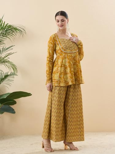 Image of MOKOSH Women's Cotton Printed Peplum Kurta Sharara Set with Dupatta