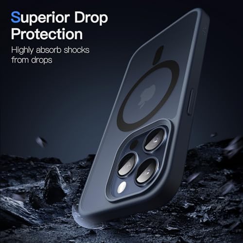 Image of JETech Magnetic Cover Case for iPhone 15 Pro Max 6.7-Inch Compatible with MagSafe, Translucent Matte Back Slim Shockproof Phone Cover (Storm Blue)