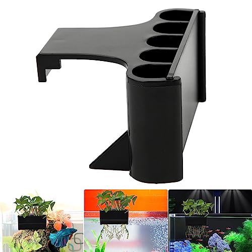 LUTER Jardinera de Acuario, Colgador de Plantas de Acuario Soporte para Plantas de Tanque Maceta de Acuario Accesorio para Decoración de Plantas Tanque de Peces (Negro)
