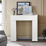 PerGar Armario para chimenea de madera, marco decorativo para chimenea, armario de tres puertas, armario falso para chimenea, compartimento secreto con espacio de almacenamiento, color blanco, 107 x