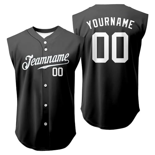Camiseta personalizada sin mangas para béisbol, con botones completos y nombre y número personalizados miniatura 1