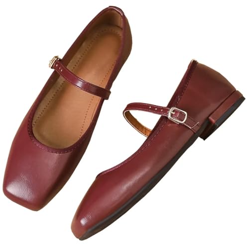TN TANGNEST Flats for Women Classical Square Toe Mary Jane Flats Soft One Line Strap Flats Slip On Flats