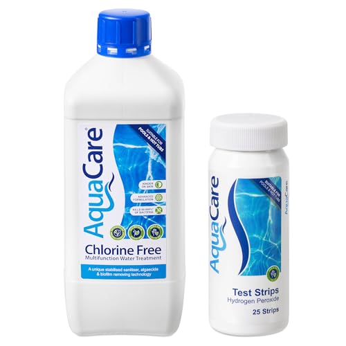 AquaCare CHLORINE FREE Multifunctional Water Treatment, Bromine Alternative for Hot Tubs, Ice Baths and Pools, 1L with Test Strips, Kinder on Skin