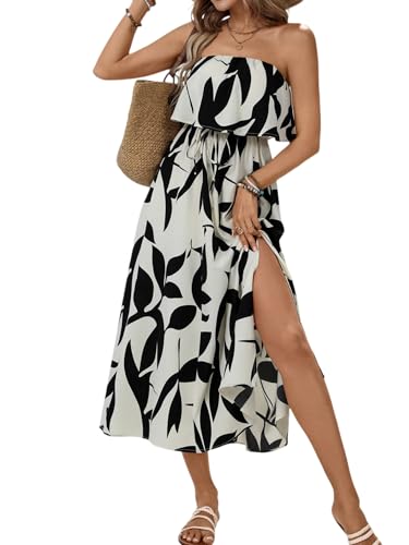 Image of Women's Ruffle Floral Maxi Summer Casual Dress Off Shoulder Wedding Guest Slit Hem Beach Prom Dresses