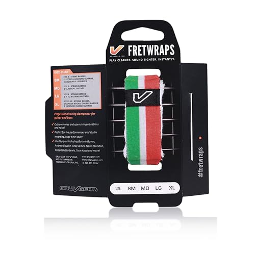 Image of Gruv Gear Fret Wrap & Guitar Mute, Fretwrap for Acoustic, Electric & Bass | String Dampener Recording, Tapping & Practice Accessory (1 Pack, Medium Green /White /Red, Fits 5 String Bass, 7 String