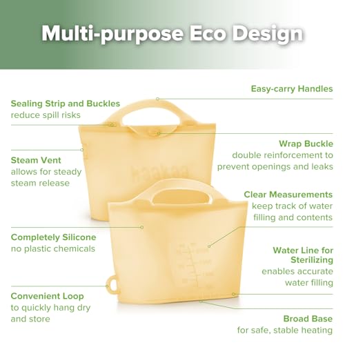 Image of Haakaa Silicone Microwave Steamer & Steriliser Bag, 70oz /2000ml Large Capacity Reusable Steaming Bags for Baby Bottles,Breast Pump,Accessories,Pacifiers,Teethers, Great for Home&On The Go,Pinapple /1PC