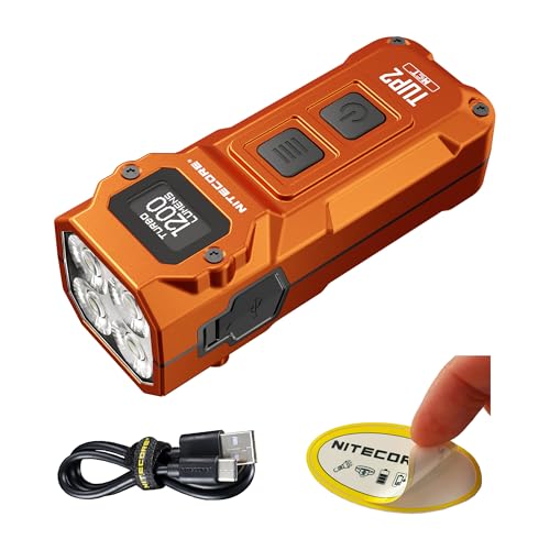 Nitecore TUP2 (Tup 2) 1200 Lumen Rechargeable Metal Keychain Flashlight – Multi-Color Temperature (Warm/Neutral/Cool) EDC Light USB-C Fast Charging Digital Display Lightweight with NSticker (Orange)