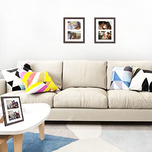 Golden State Art, 8X10 Distressed Gray Brown Collage Picture Frame - White Mat For (2) 4X6 Pictures - Wood Molding - Easel Stand For Tabletop - D-Rings For Wall Display #TOP1