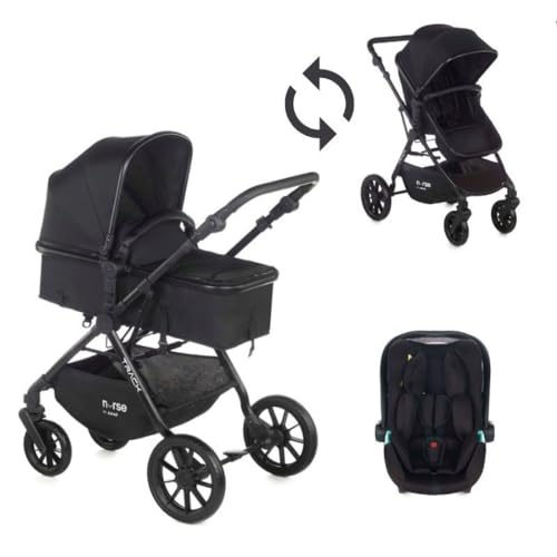 Nurse Track, Carrito de Bebé 2 en 1 + Portabebé, Hamaca Convertible en Capazo, Plegado Compacto, Negro