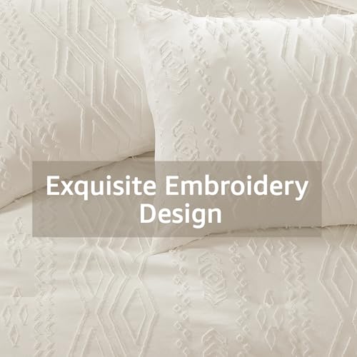 Image of King Size Comforter Set- 7 Pieces Tufted Bed in a Bag King Bedding Sets | All Season Shabby Chic Boho Bedding with Comforter, Sheets, Pillowcases & Shams ,White