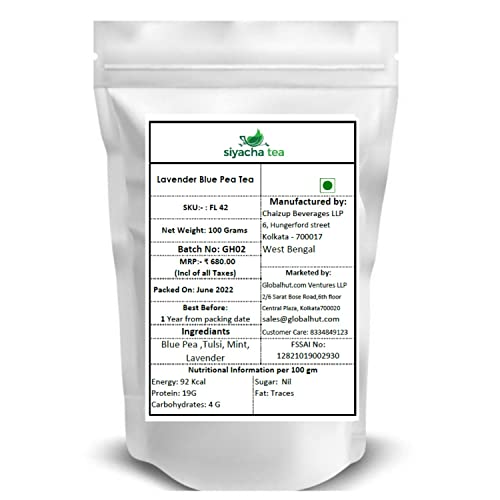 Image of Siyacha Tea Lavender Butterfly Blue Pea Tea, 100% Pure Flower Fresh Blend, Natural Antidoxidant Rich Herbal Tisane, Beverage For Stress Relief, 100g Makes 50 Cups (approx)