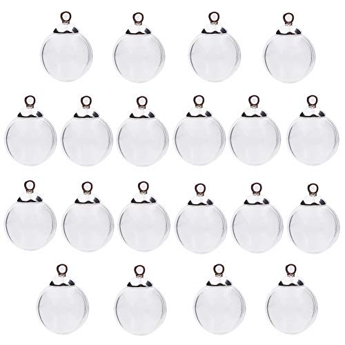 20pcs 16mm Mini Empty clear glass globe 4mm mouth wish glass ball bottles diy pendant charms, 8mm cap include (silver)