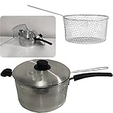 Large 24cm 3pc Steel Chip Pan Deep Fry Pot Fryer Dish Wire Basket Lid Plastic Handle Appliances Home Kitchen Food Cooking Silver