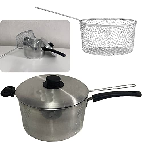 Large 24cm 3pc Steel Chip Pan Deep Fry Pot Fryer Dish Wire Basket Lid Plastic Handle Appliances Home Kitchen Food Cooking Silver