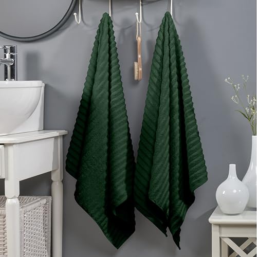 Image of Elegant Comfort 100% Turkish Cotton Corduroy Ribbed Luxury Soft 2 Pack Bath Towels 27 x 54 Inch - Ultra Plush, Absorbent, Quick Dry, Hotel Spa Quality Towels for Bathroom Essentials, Hunter Green